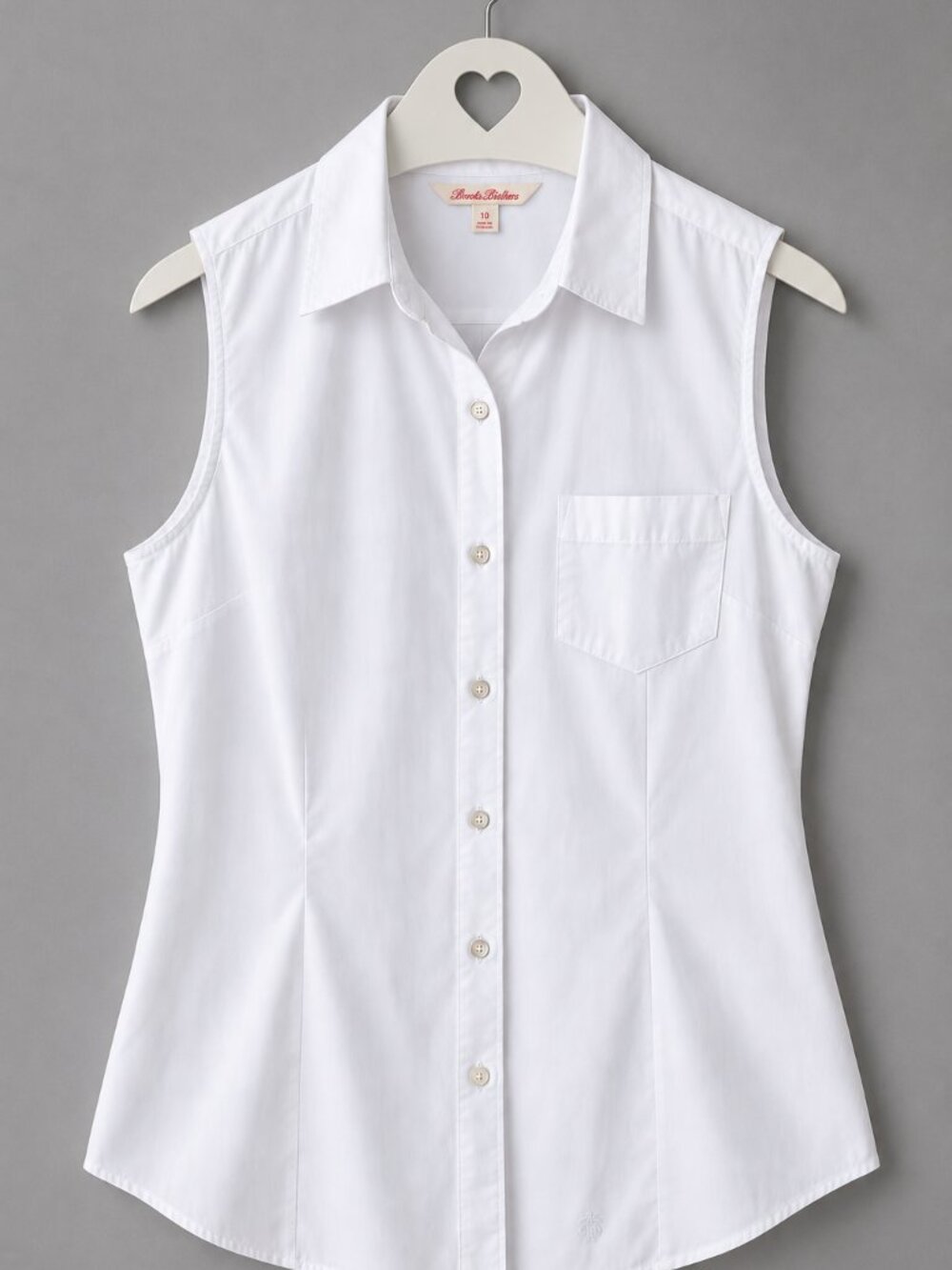 GUC Brooks Brothers White Cotton Blend Stretch Sleeveless Shirt Size 10 PTP19